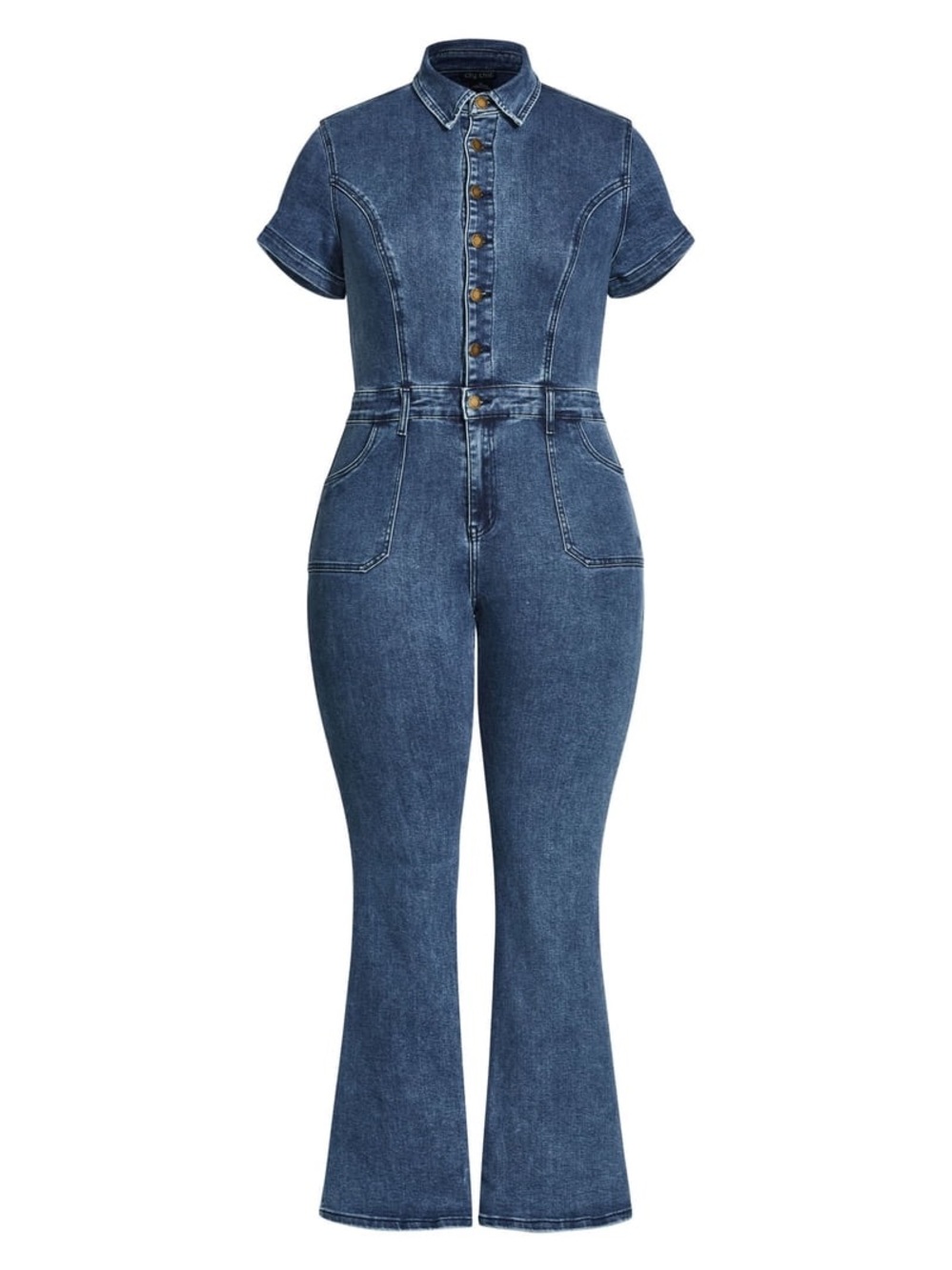 NWT City Chic Trendy Plus Size Denim Flare Jumpsuit Mid Denim,M/18